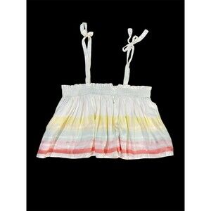 Pink Lily Smocked Tie Shoulder Top Pastel Rainbow Watercolor Stripe Crop Boho M